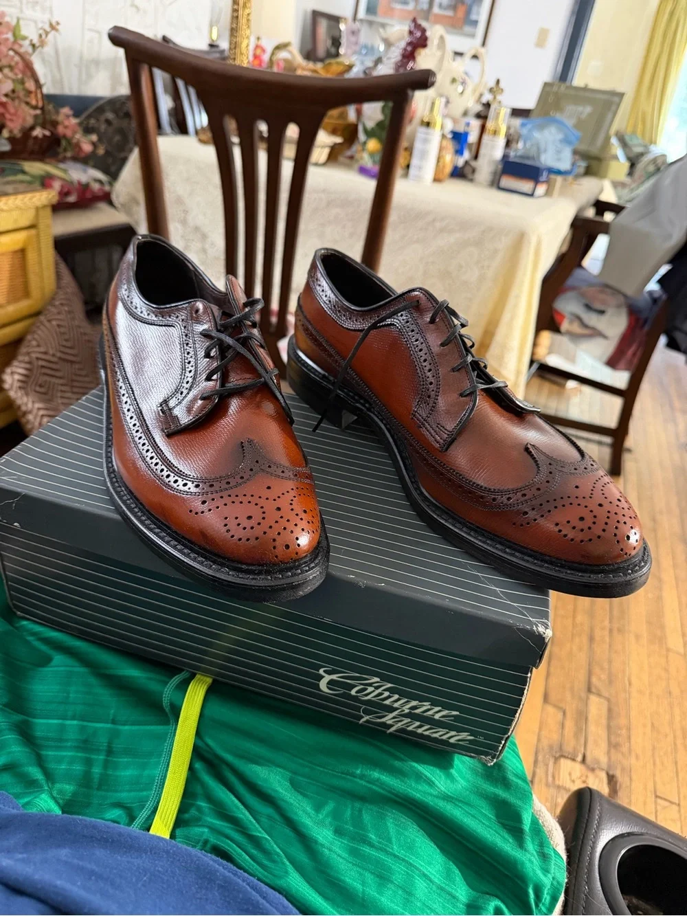 Vintage Coburne Square Style Men's Brown Leather Wingtip Shoes Size 12